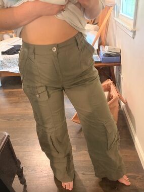 Cotton On Army Green Wide-Leg Cargo Pants